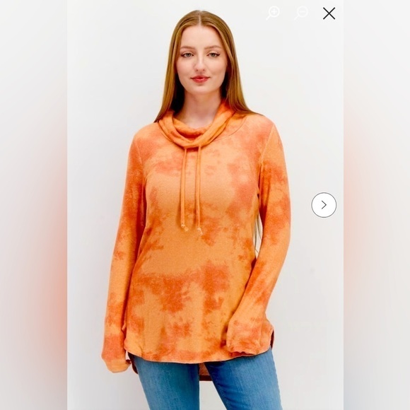 Market & Spruce Tops - Market & Spruce Coral Tie Dye Cowl Neck Long Sleeve Light Sweater Size XL NWT